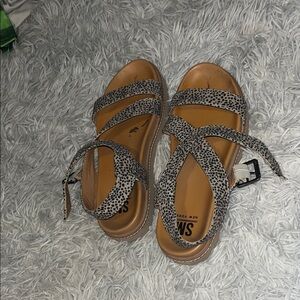 SM New York Black and Tan Sandals with Adjustable Ankle Strap